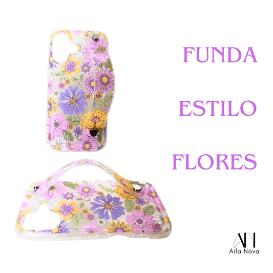 Funda Floral con Asa para iPhone 16 | Diseño Estilo Flores | Protección + Correa de Mano | Carcasa Antigolpes