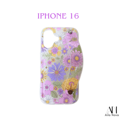 Funda Floral con Asa para iPhone 16 | Diseño Estilo Flores | Protección + Correa de Mano | Carcasa Antigolpes