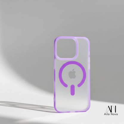 Funda MagSafe para iPhone 16 PRO | Borde Morado | Antigolpes Transparente | Compatible con Carga Magnética