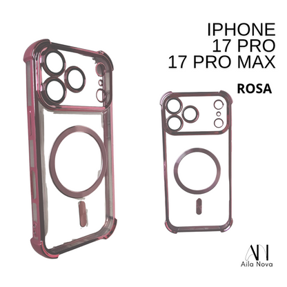 Funda MagSafe Acrílica con Bordes Metálicos Rosa – iPhone 17 PRO MAX