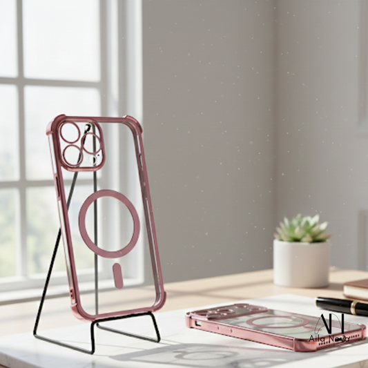 Funda MagSafe Acrílica con Bordes Metálicos Rosa – iPhone 17 PRO